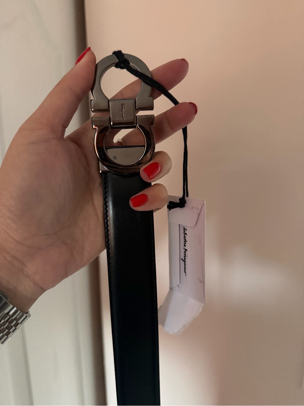 Salvatore Ferragamo Black Leather Belt with Silver Gancini Buckle